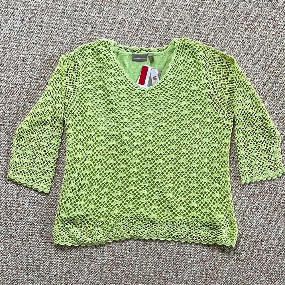 Croft & Barrow Pullover Crocheted Sweater Lime Green Women’s XL